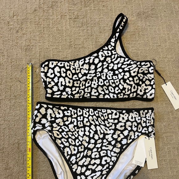 Bikini Calvin Klein One Shoulder Bikini Swim Set Animal Print Black White XXL - Picture 8 of 9